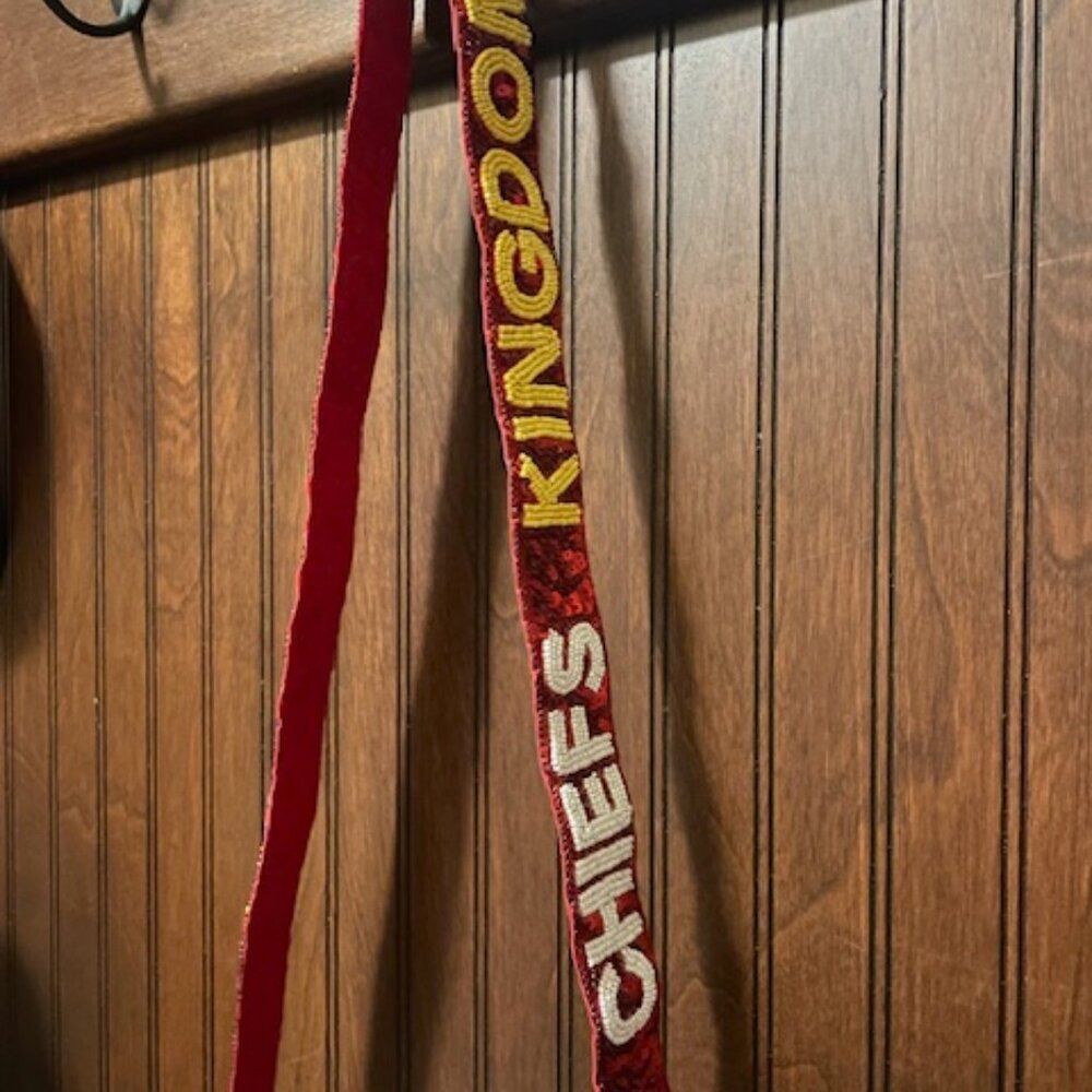 NEW Kansas City Chiefs Football KC Red Gold Clear Bag Beaded Purse Strap